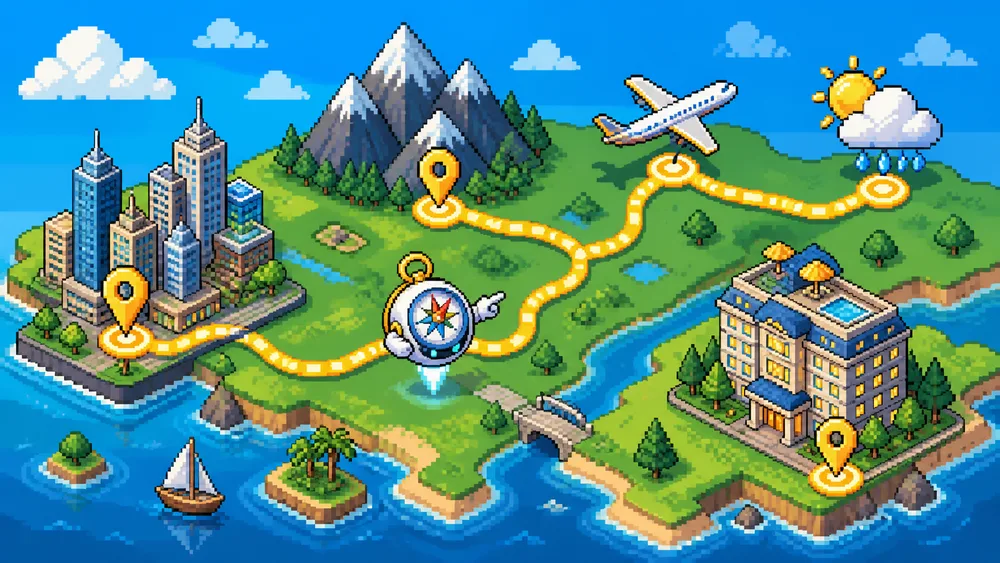 Pixel-art ATrips AI travel planner